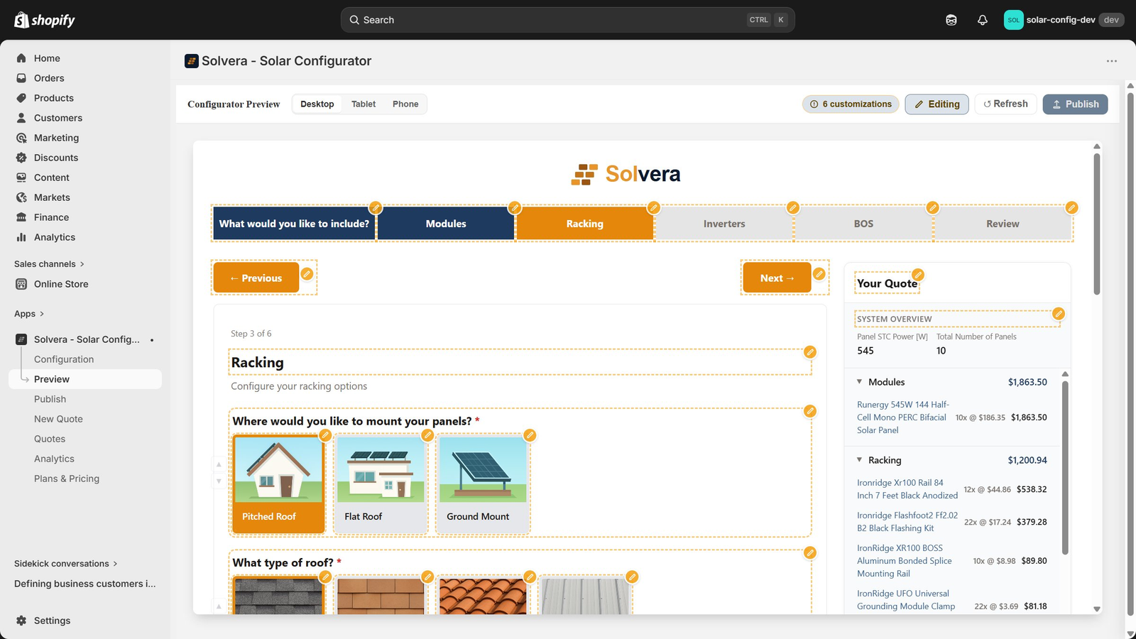 Admin inline edit mode for storefront customization