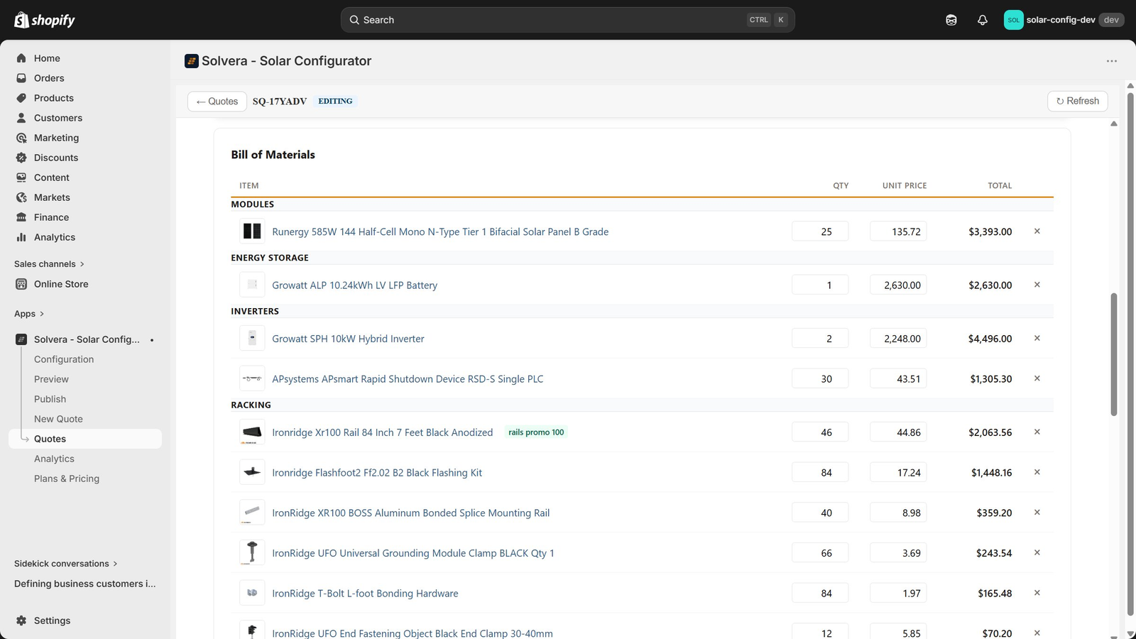 Admin sales mode for building customer quotes